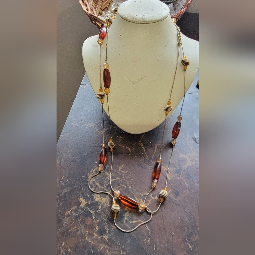 Vintage 60" Brown Beaded Necklace